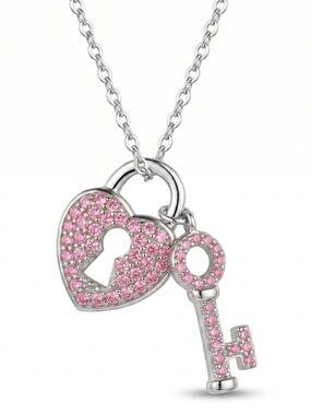 Heart Lock and Key Necklace, 925 Sterling Silver